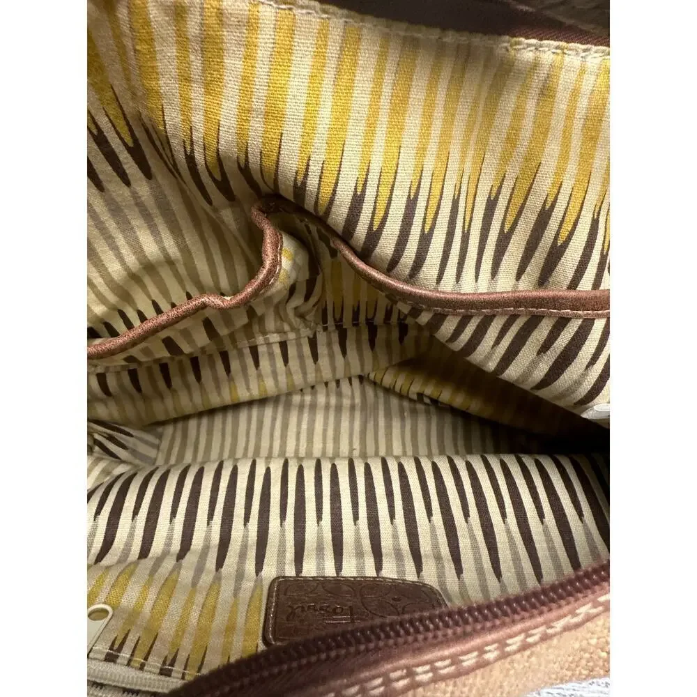 Fossil Paisley Bottom Shoulder Bag Leather & Wood Trim Hobo Purse - Picture 11 of 15